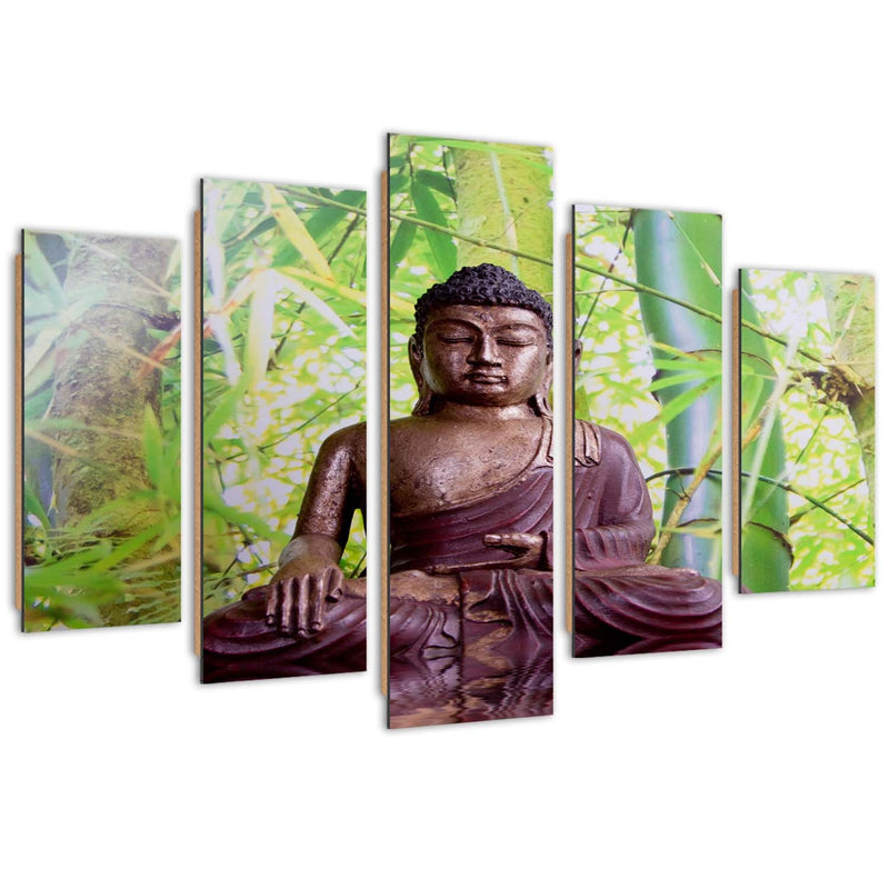 Five piece picture deco panel, Buddha on a background of bamboo