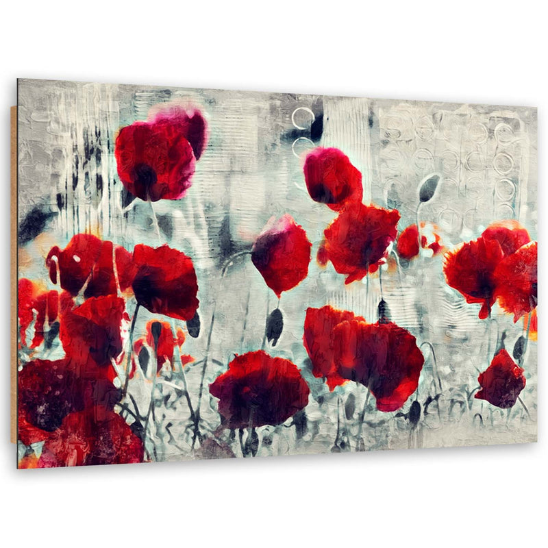 Deco panel print, Painted red poppies on a black and white meadow