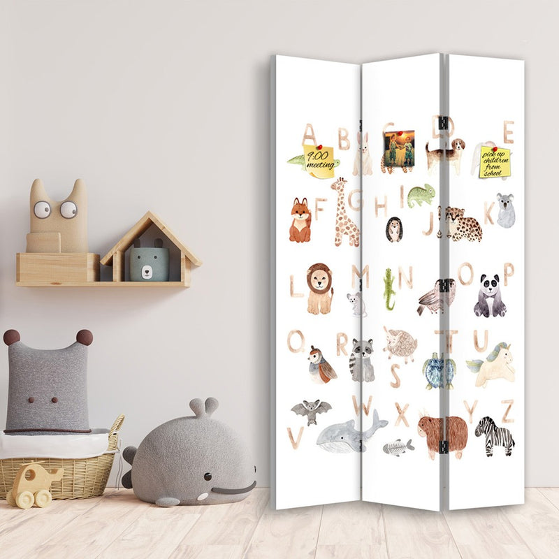 Room divider Double-sided PIN IT, Alphabet with animals