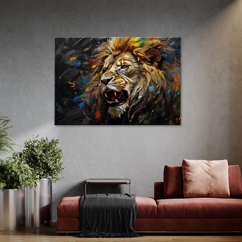Deco panel print, Lion on dark background