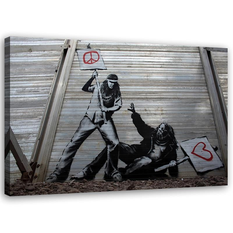 Canvas print, Fighting peace with love banksy mural
