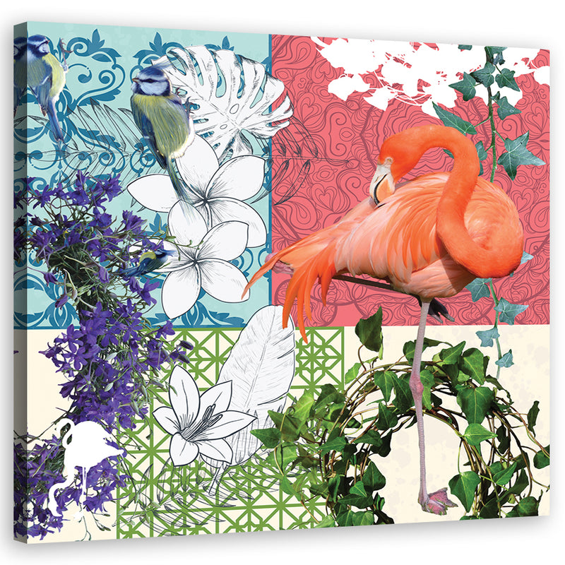 Canvas print, Flamingo and birds collage