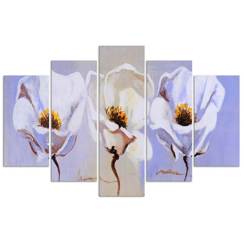 Panel decorativo con cuadros de cinco piezas, Tres flores