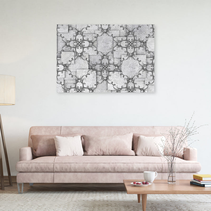 Deco panel print, Oriental pattern on gray background