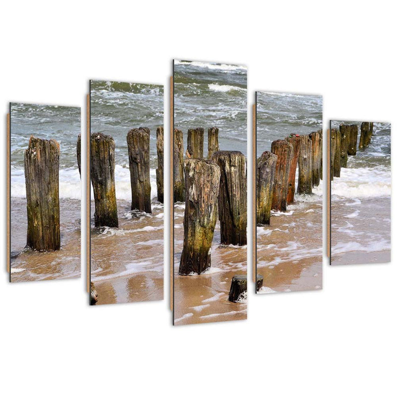 Panel decorativo de cinco piezas, Olas en la playa