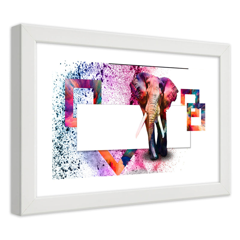 Picture in white frame, Colourful elephant