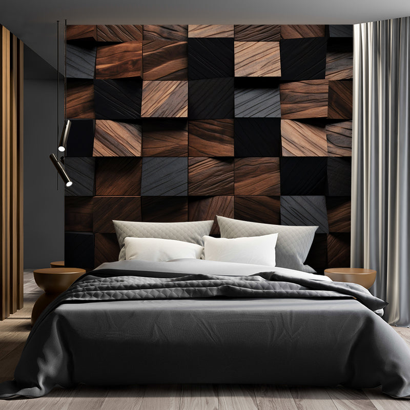 Wallpaper, Wood mosaic cube 3D