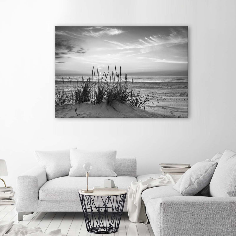 Deco panel print, Grasses on the beach - black and white