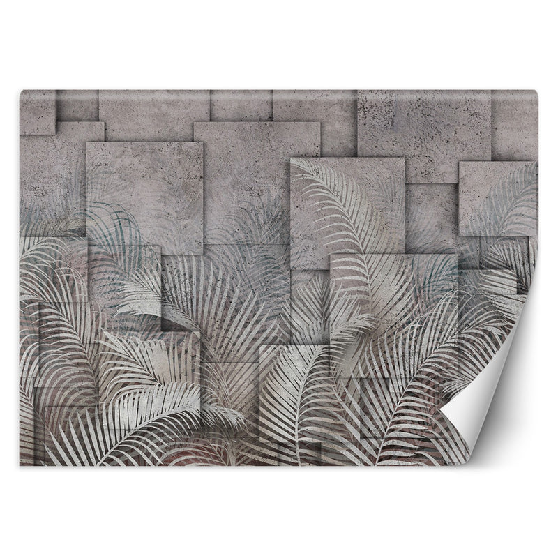 Wallpaper, Palm Leaves 3d Grey