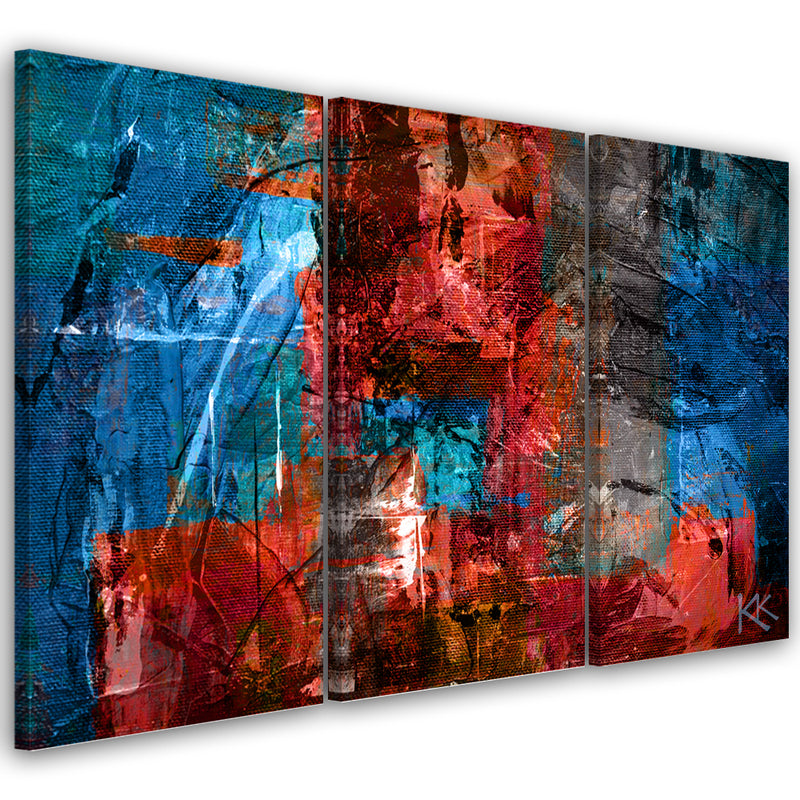 Three piece picture canvas print, Red abstract hand painted