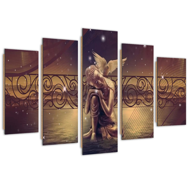 Five piece picture deco panel, Golden buddha