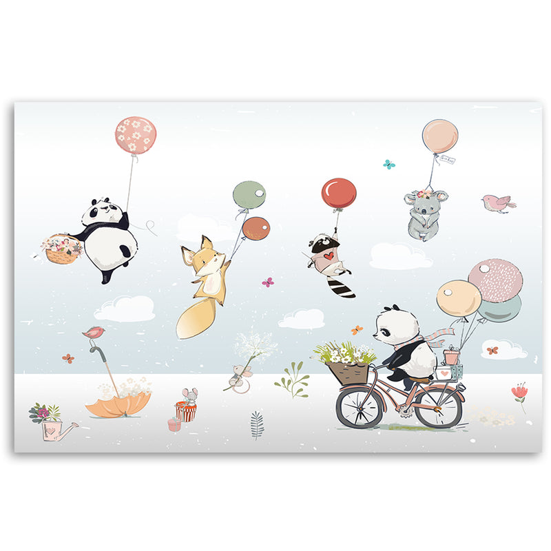 Panel decorativo estampado, Animales de colores con globos.