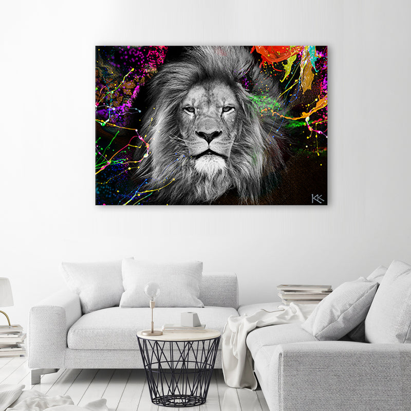 Impresión de panel decorativo, León colorido abstracto