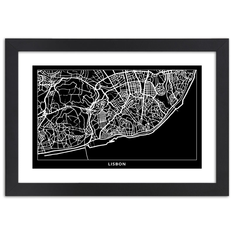 Picture in black frame, City plan lisbon