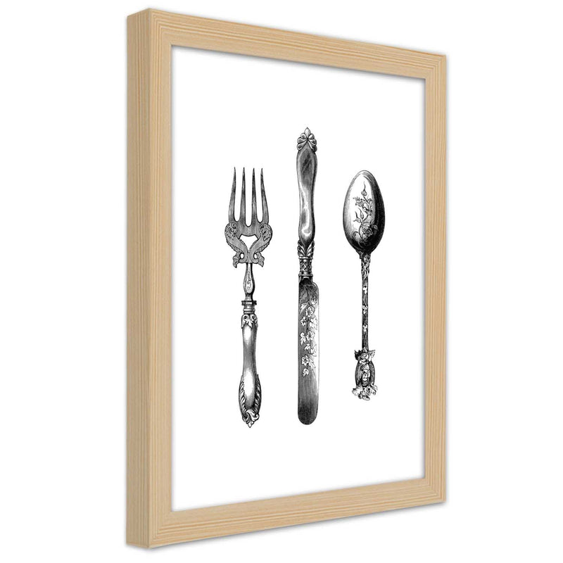 Picture in natural frame, Rustic cutlery