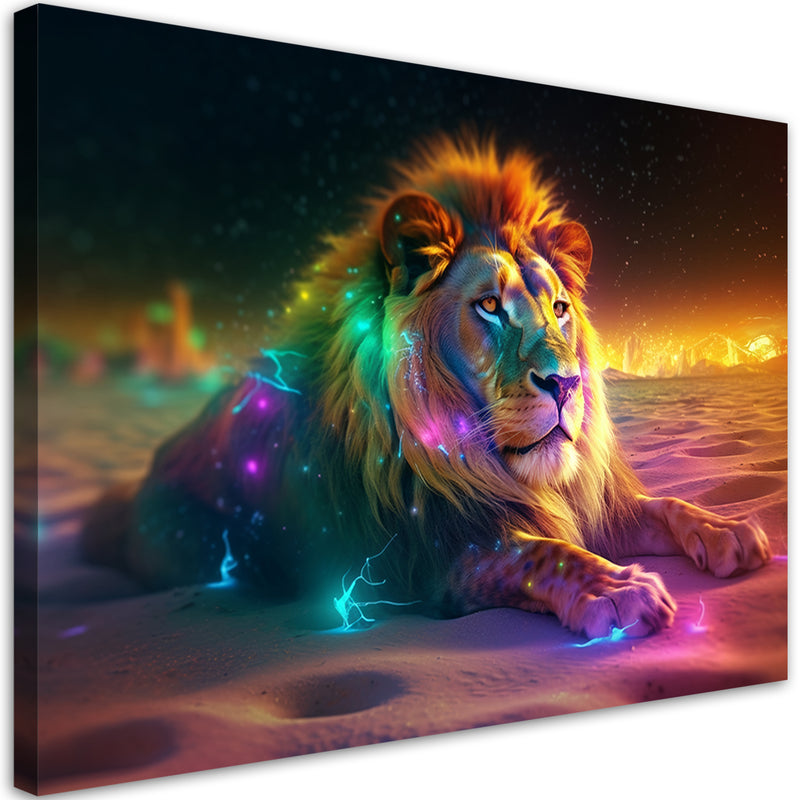 Canvas print, Animal AI Lion Abstraction Neon