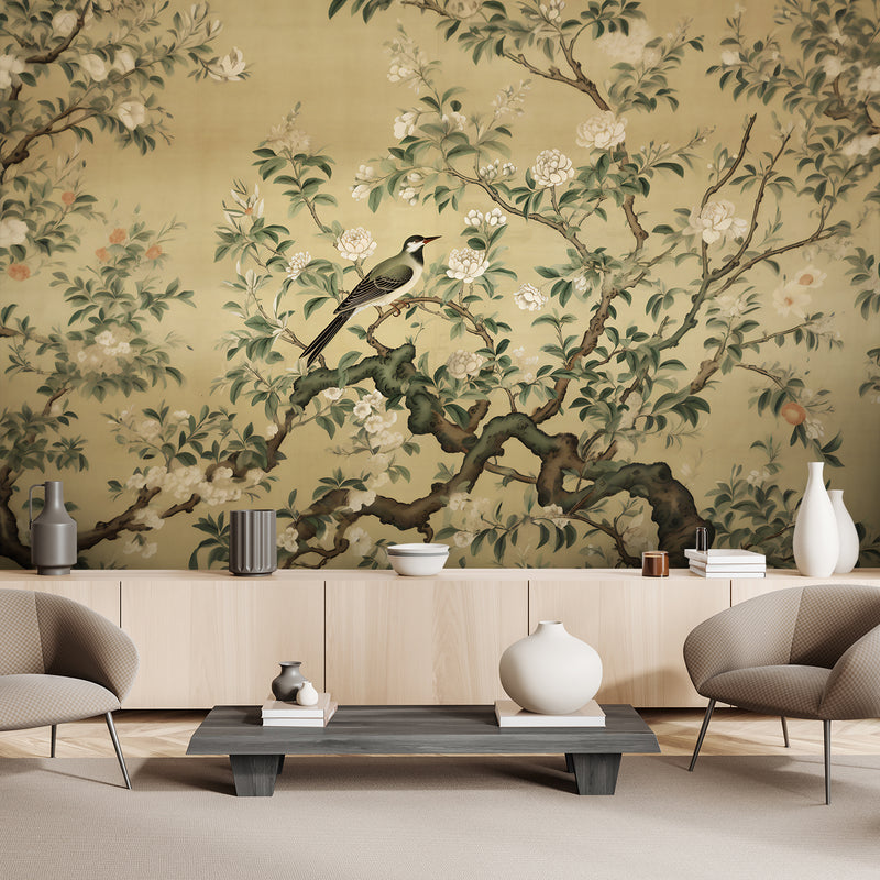 Wallpaper, Bird Abstract Chinoiserie
