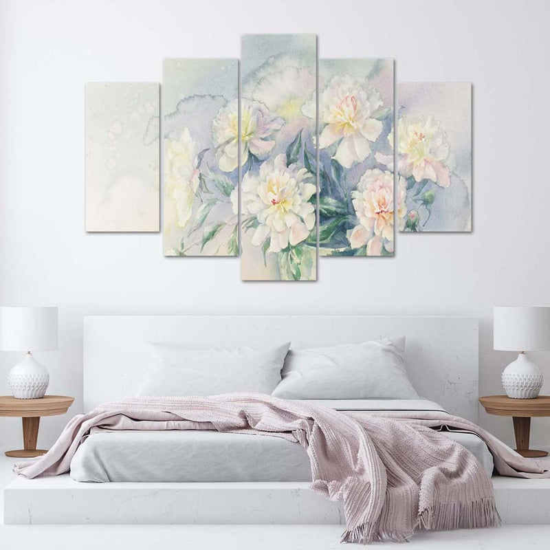 Panel decorativo con cuadros de cinco piezas, Ramo de flores blancas