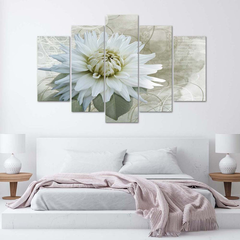 Five piece picture deco panel, White flower