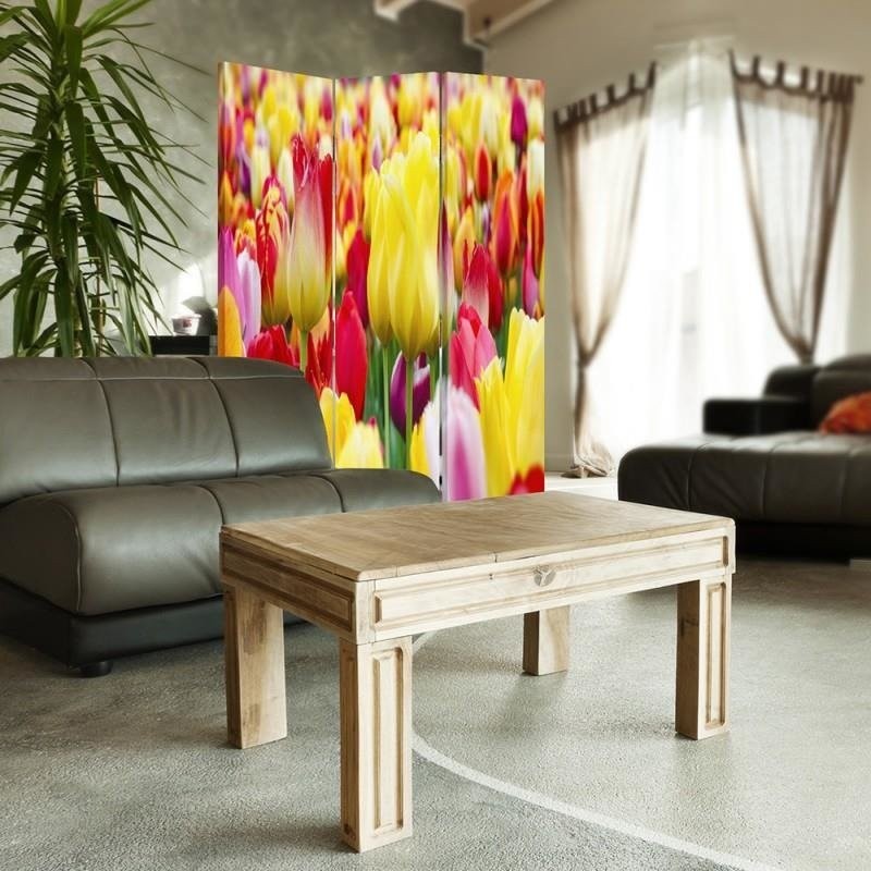 Room divider Double-sided rotatable, Multicoloured tulips