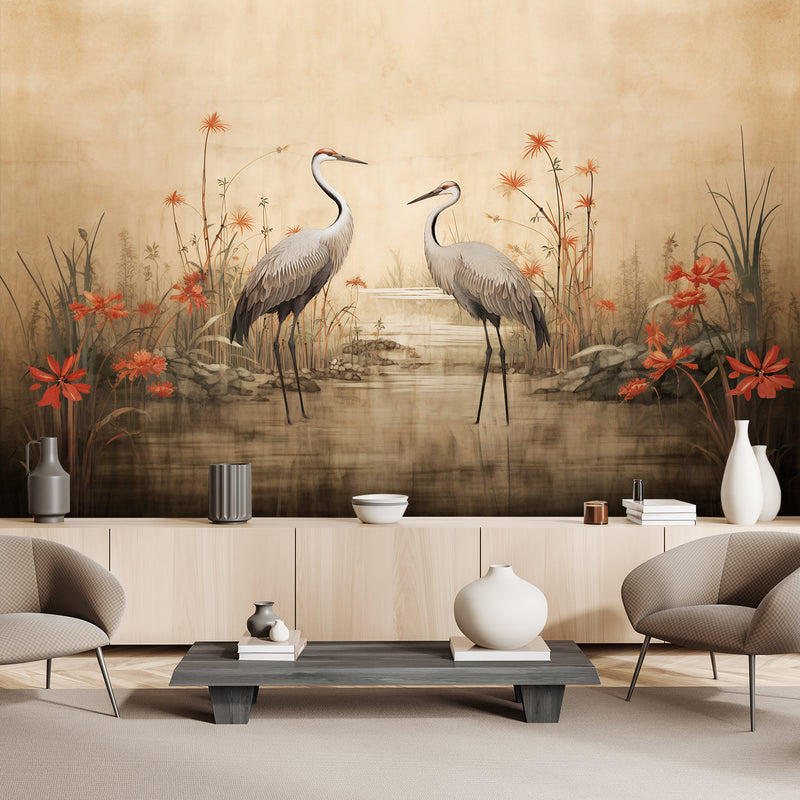 Wallpaper, Cranes by the lake