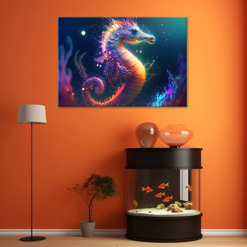 Deco panel print, Neon seahorse