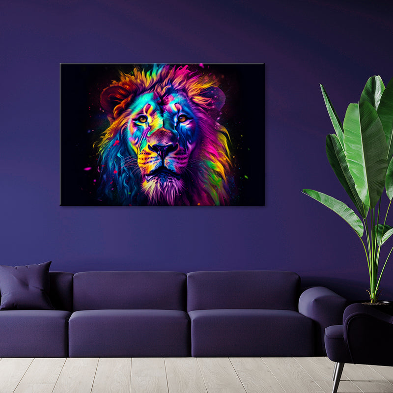 Canvas print, Colour Neon Portrait Lion Ai