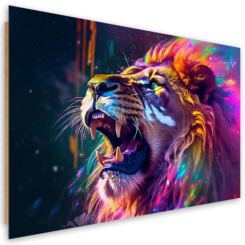 Deco panel print, Lion Roar Neon Abstraction