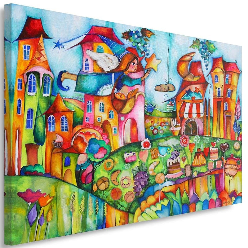 Canvas print, Fairy in a colourful town