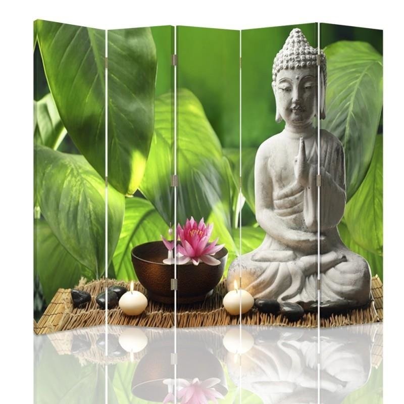 Room divider Double-sided, Buddha on a background of leaves