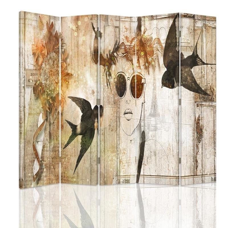 Room divider Double-sided, Woman and swallows