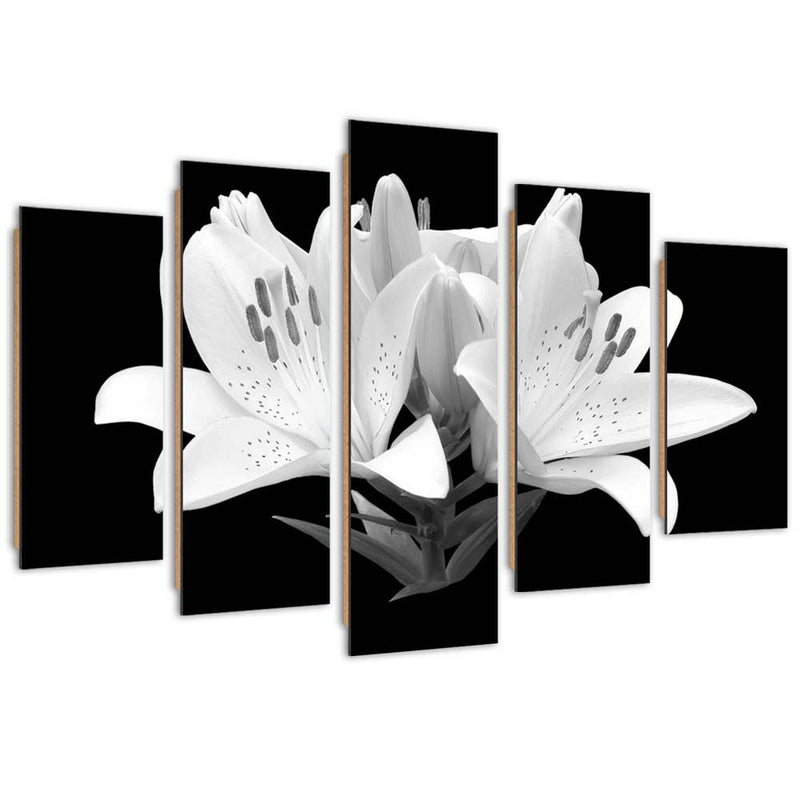 Five piece picture deco panel, White liliess