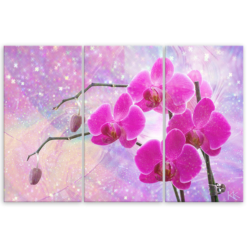 Three piece picture deco panel, Orchid flower abstract