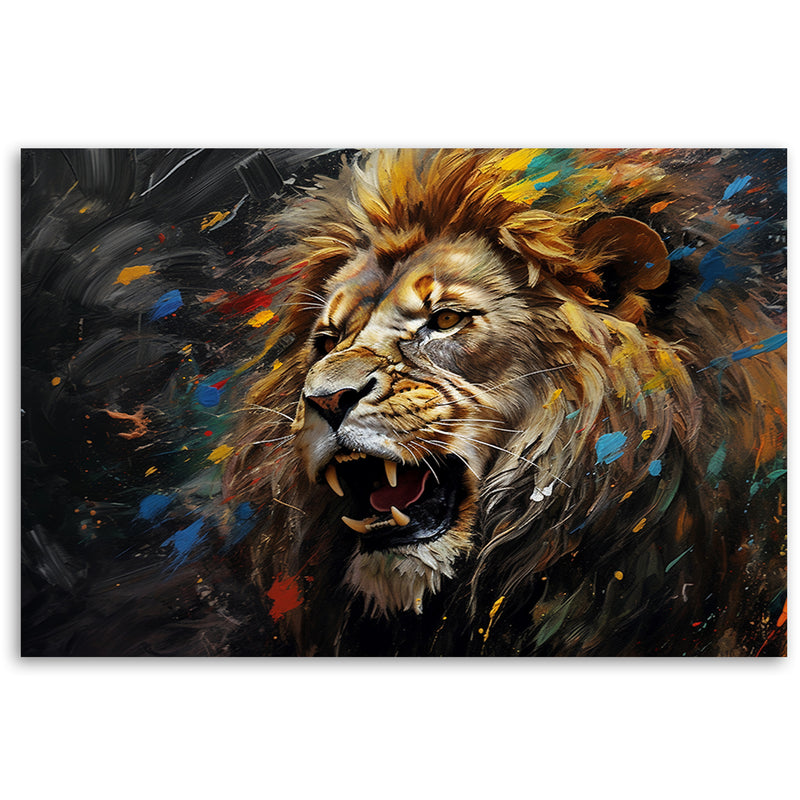 Deco panel print, Lion on dark background