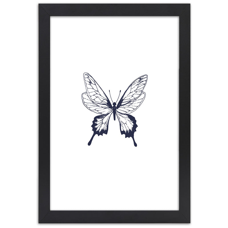 Picture in black frame, Drawn butterfly