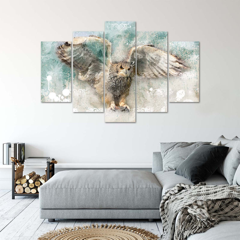 Five piece picture deco panel, Owl in flight