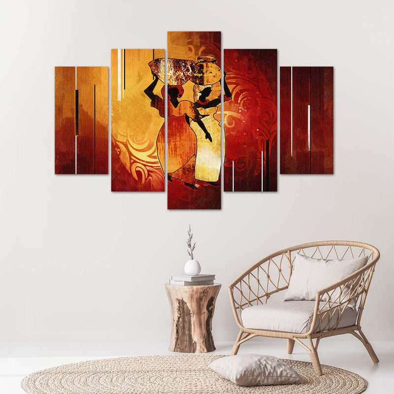 Panel decorativo con cuadros de cinco piezas, calor africano