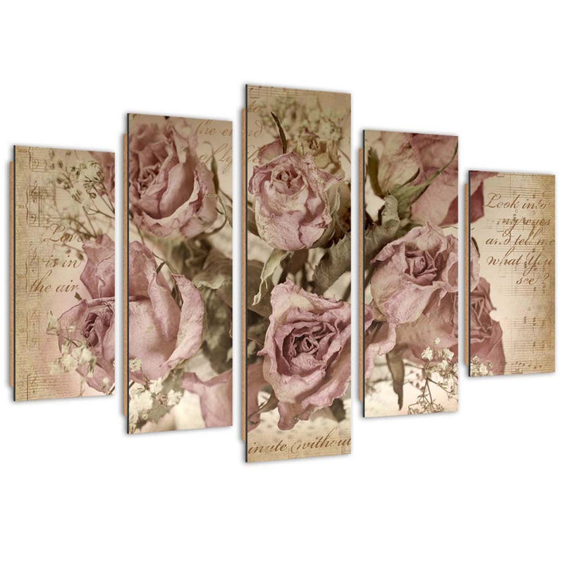 Five piece picture deco panel, Roses and notes
