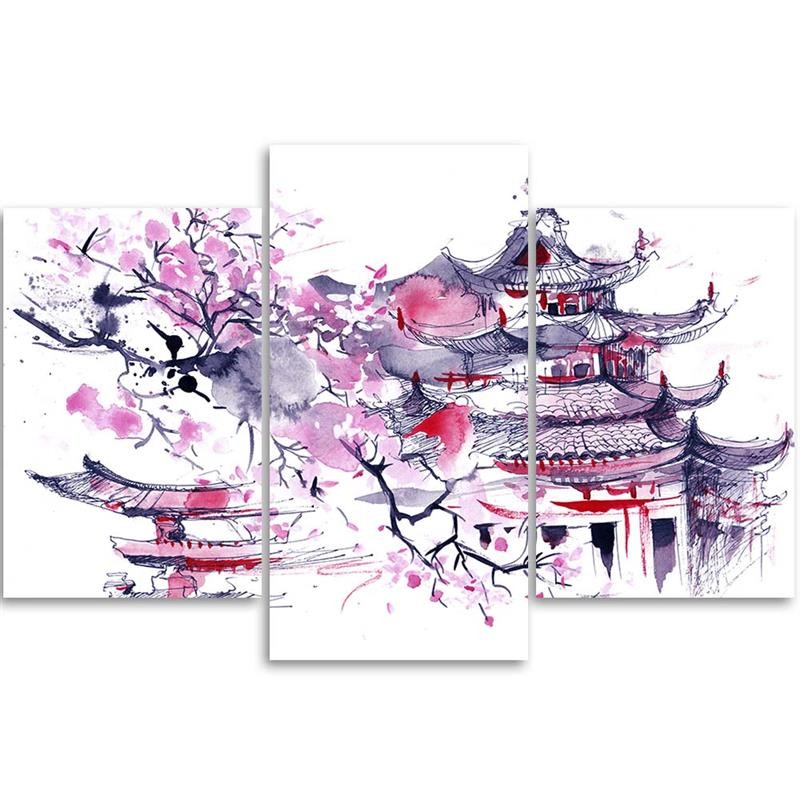 Three piece picture canvas print, Japan house