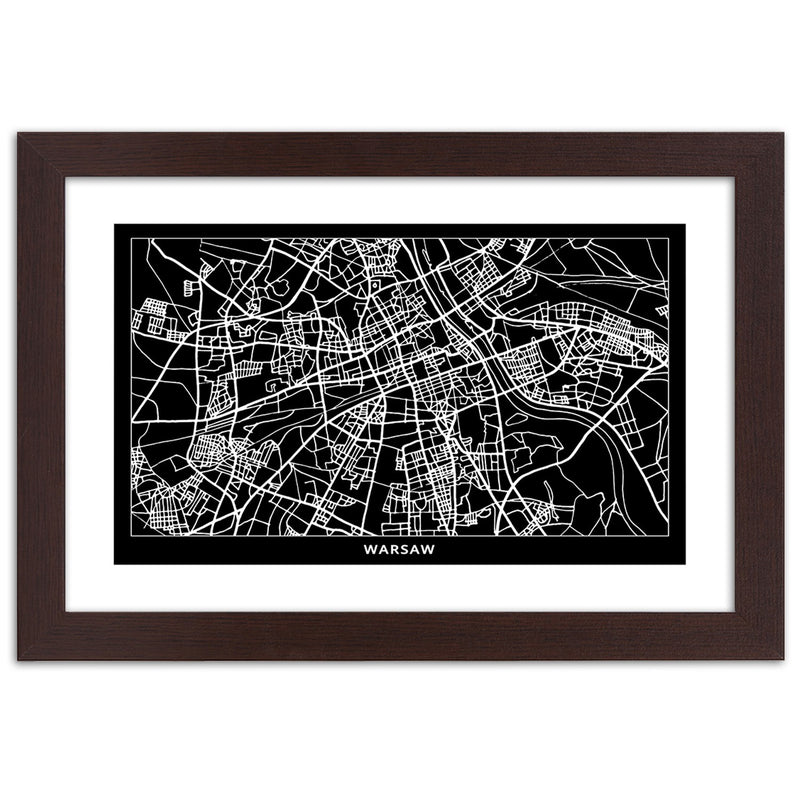 Cuadro en marco marrón, Plano de la ciudad de Varsovia