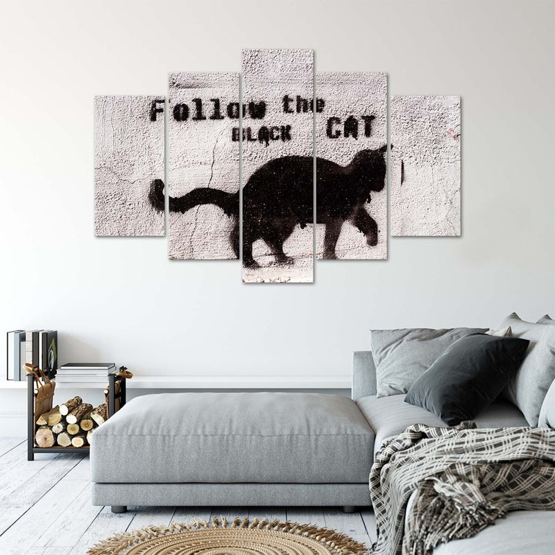 Five piece picture canvas print, Black cat