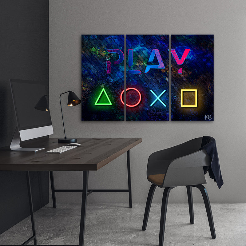Three piece picture canvas print, Buttons for the pad and Play text