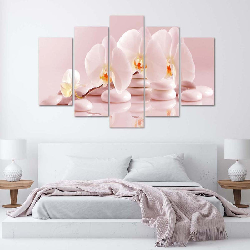 Five piece picture canvas print, Orchid on stones