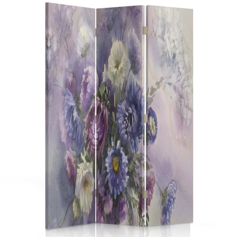 Room divider Double-sided rotatable, Purple Bouquet of Flowers