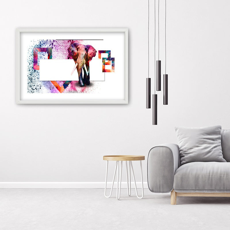 Picture in white frame, Colourful elephant