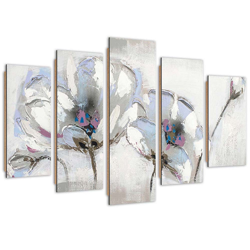 Five piece picture deco panel, Painted flowers