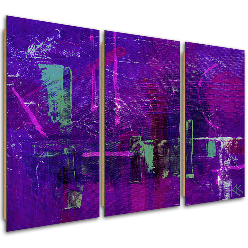 Three piece picture deco panel, Violet abstract hand painted