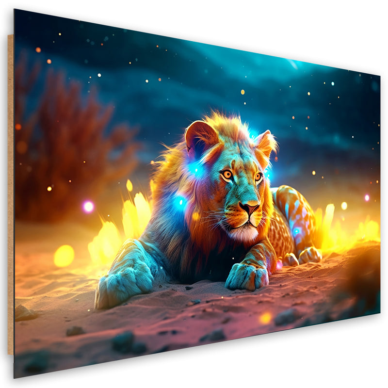 Panel decorativo estampado, Naturaleza abstracta del león de neón