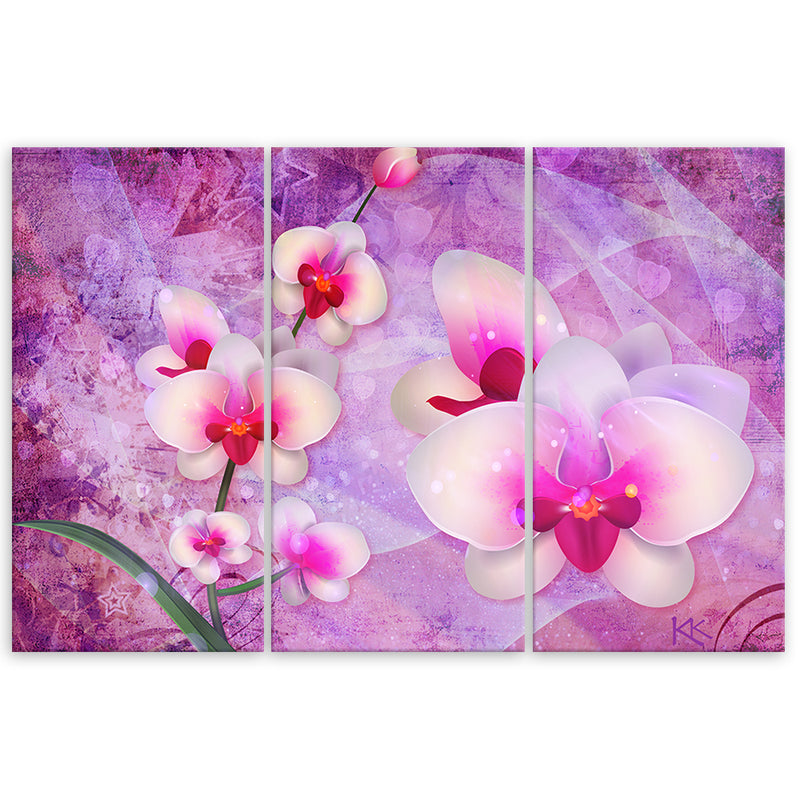 Panel decorativo con imagen de tres piezas, resumen de flores de orquídeas