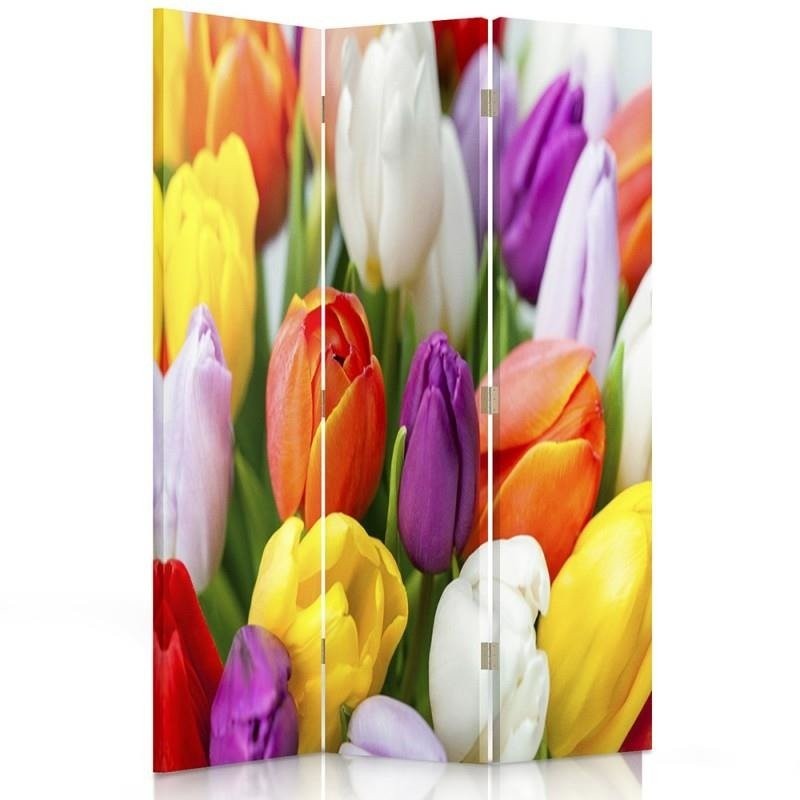 Room divider Double-sided rotatable, Coloured tulips
